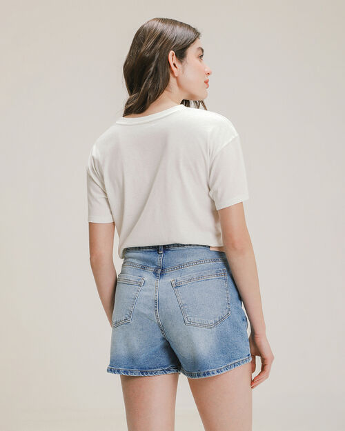 Short Mom Fit Azul Acero